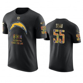 Chargers #55 Junior Seau Black Black History Month T-Shirt - Men's